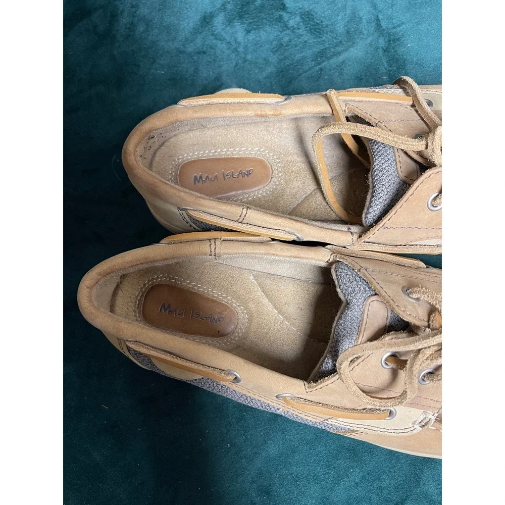Maui Island Marlin Tan Leather Mesh Boat Shoes Mens 8.5M Brown Loafers